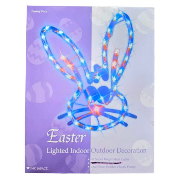 Vintage Easter Lighted Bunny Face & Pink Egg Light Up Decoration Mini Lights - Picture 4 of 9